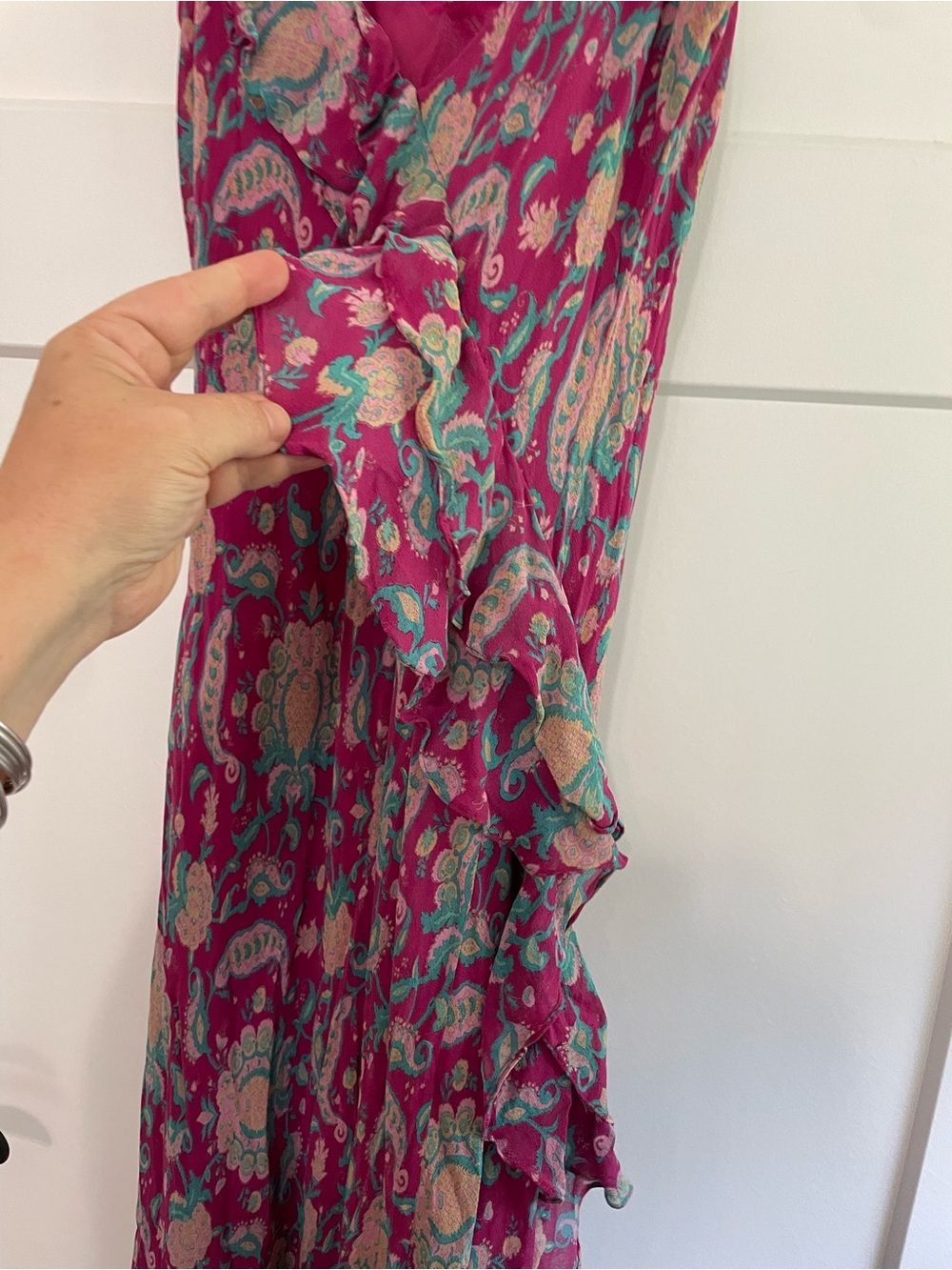 Y2K Ralph Lauren Paisley Silk Chiffon Ruffle Midi Dress Spaghetti Strap - Picture 11 of 12